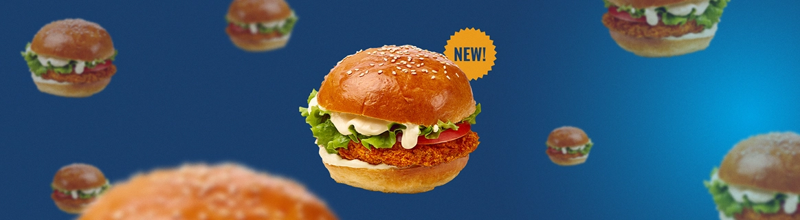 Chicken sandwiches on blue background 